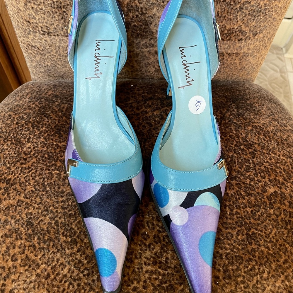 Luichiny - Printed Cloth and Blue Leather, pointed toed pumps - Picture 8 of 16